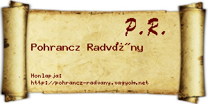 Pohrancz Radvány névjegykártya